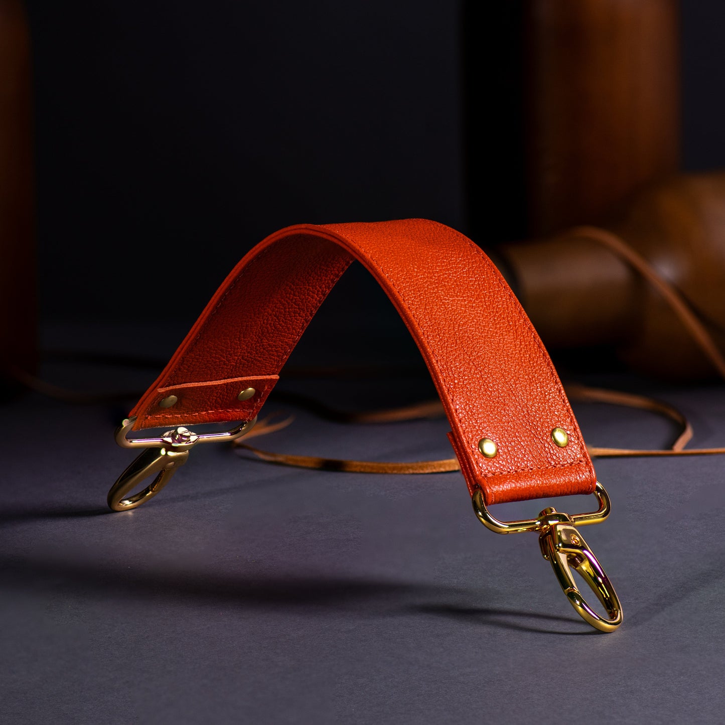 Orange Pigmented Grain Crossbody Shoulder Leather Purse Strap Replacement 2" Width
