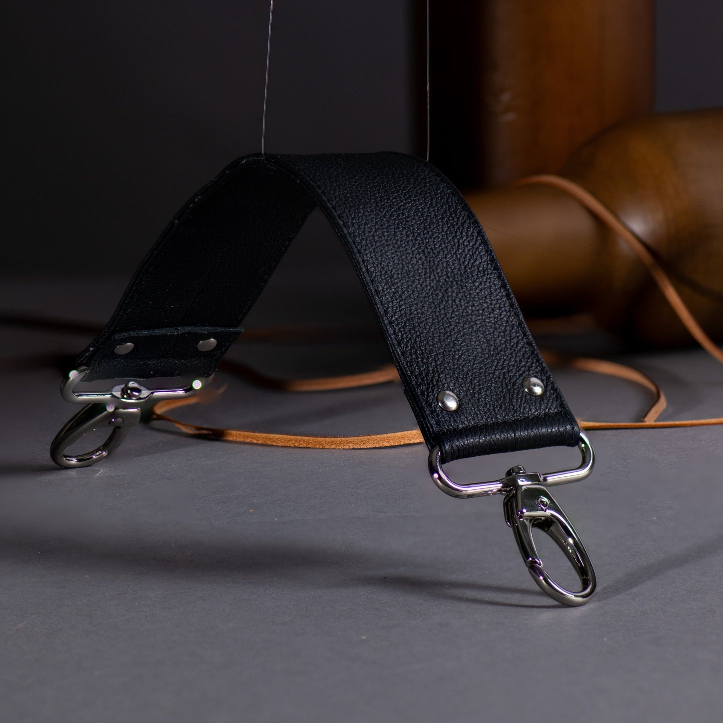Black Pigmented Grain Crossbody Shoulder Leather Purse Strap Replacement 2" Width