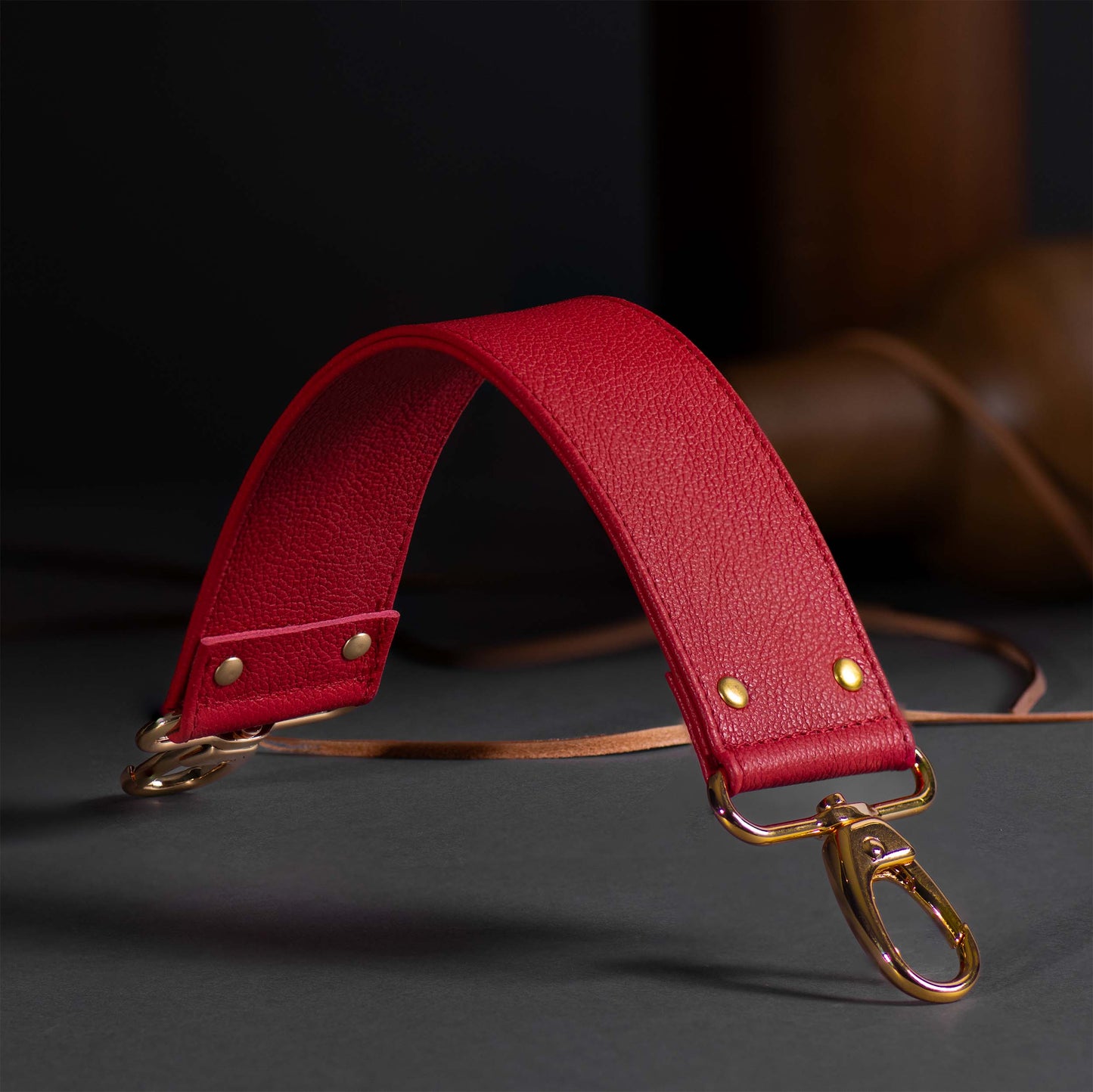 Red Pigmented Grain Short Handle Leather Purse Strap Replacement 2" Width