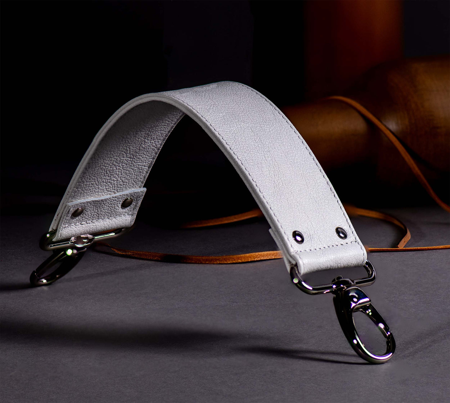 White Pigmented Grain Short Handle Leather Purse Strap Replacement 2" Width