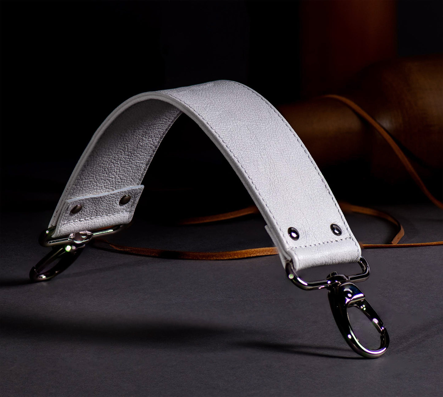 White Pigmented Grain Shoulder Strap Leather Purse Strap Replacement 2" Width