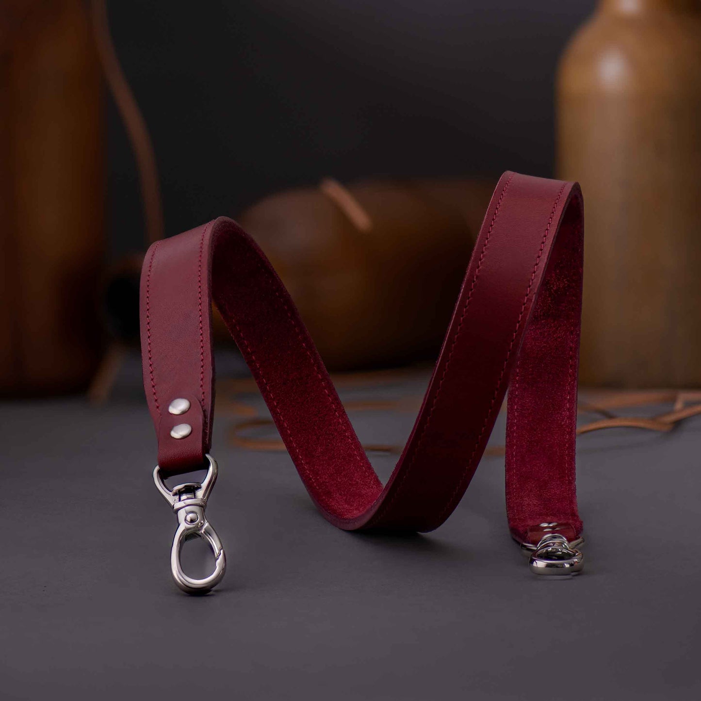 Leather Purse Strap Soft Suede Lining Wine Color